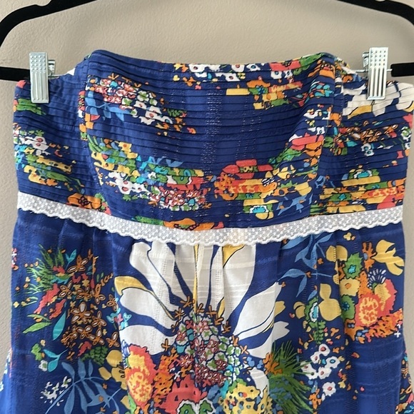 Shoshanna Blue Floral Print Strapless Mini Dress Sz 8 Cottagecore Shabby Chic - Picture 5 of 10